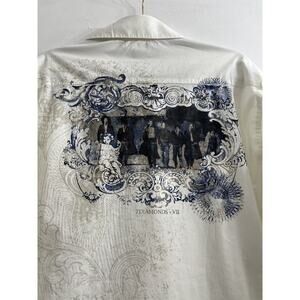 7 Diamonds Shirt‎ Mens Large Sleeve Western Rockabilly Ivory Off-White Slim Fit